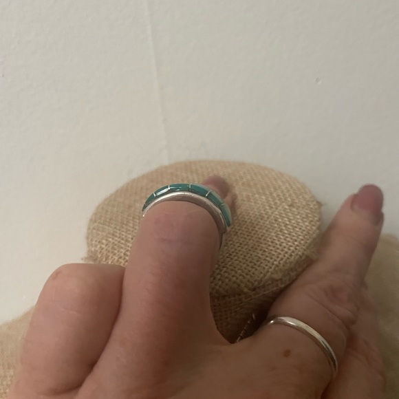 RELISTED! Zuni made; thick shank Turquoise and Silver inlaid Mosaic Ring🌵 - Picture 7 of 8
